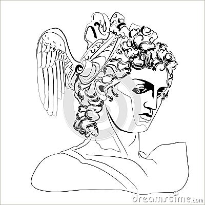 Vector illustration of the head of the god Perseus. Vector Illustration